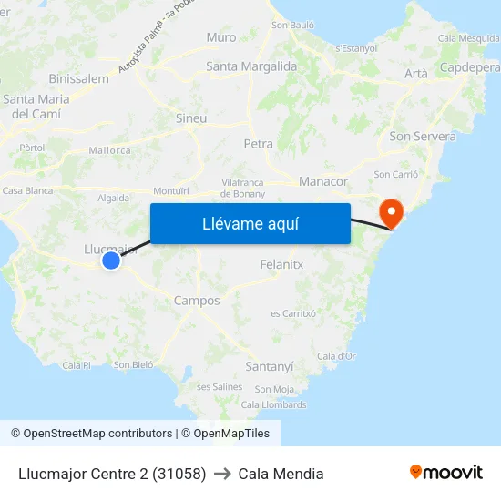 Llucmajor Centre 2 (31058) to Cala Mendia map
