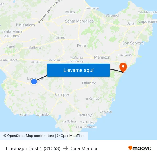 Llucmajor Oest 1 (31063) to Cala Mendia map