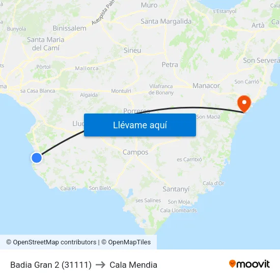 Badia Gran 2 (31111) to Cala Mendia map