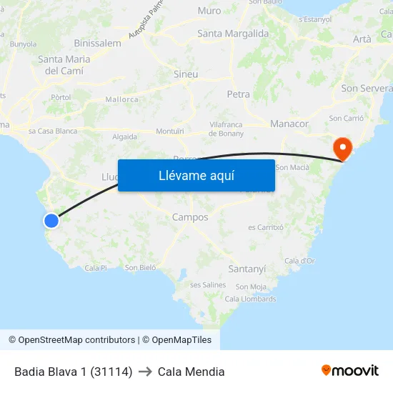 Badia Blava 1 (31114) to Cala Mendia map