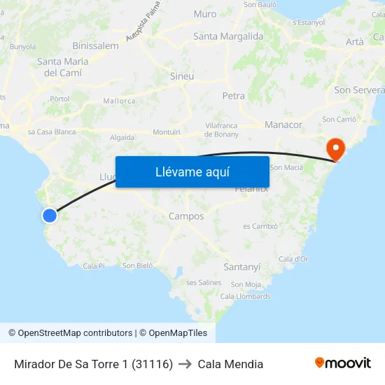 Mirador De Sa Torre 1 (31116) to Cala Mendia map