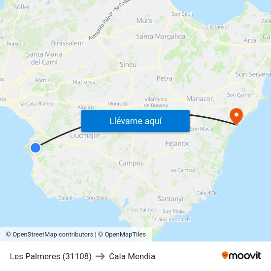 Les Palmeres (31108) to Cala Mendia map