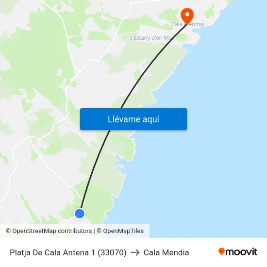 Platja De Cala Antena 1 (33070) to Cala Mendia map