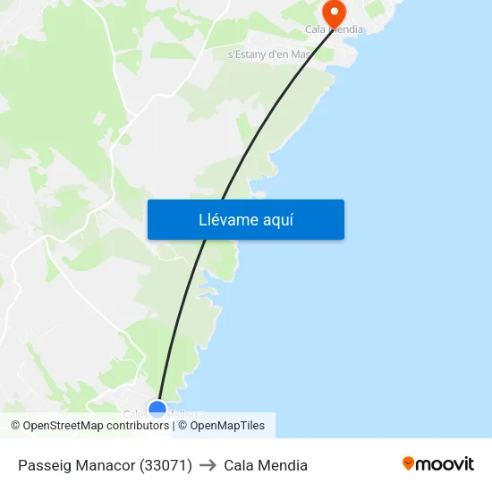 Passeig Manacor (33071) to Cala Mendia map