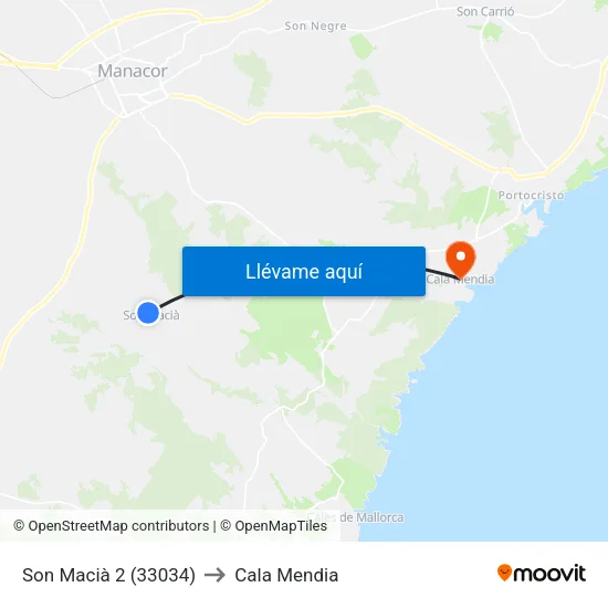 Son Macià 2 (33034) to Cala Mendia map