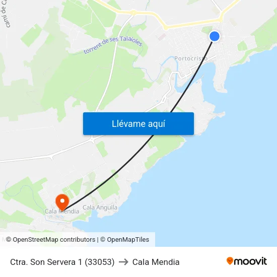 Ctra. Son Servera 1 (33053) to Cala Mendia map