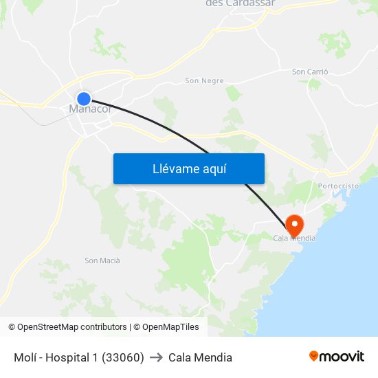 Molí - Hospital 1 (33060) to Cala Mendia map