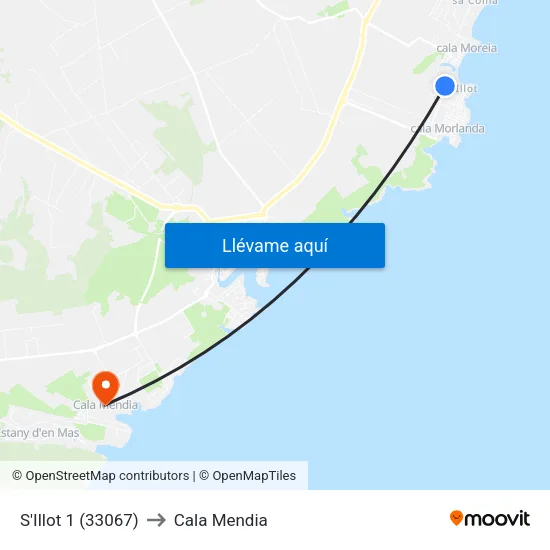 S'Illot 1 (33067) to Cala Mendia map