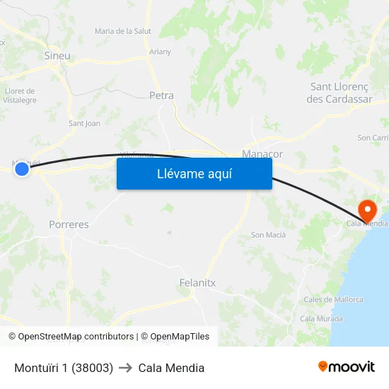 Montuïri 1 (38003) to Cala Mendia map