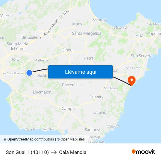 Son Gual 1 (40110) to Cala Mendia map