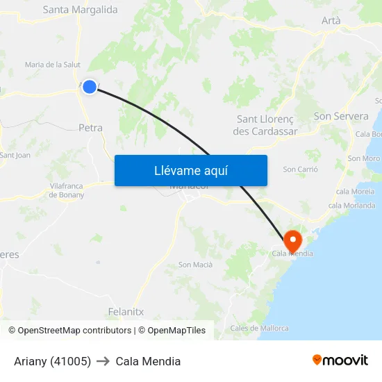 Ariany (41005) to Cala Mendia map