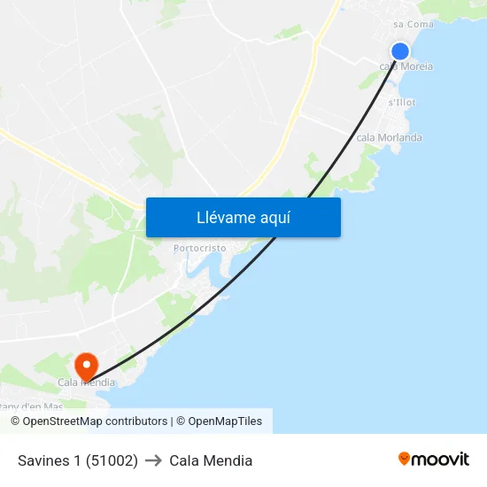 Savines 1 (51002) to Cala Mendia map