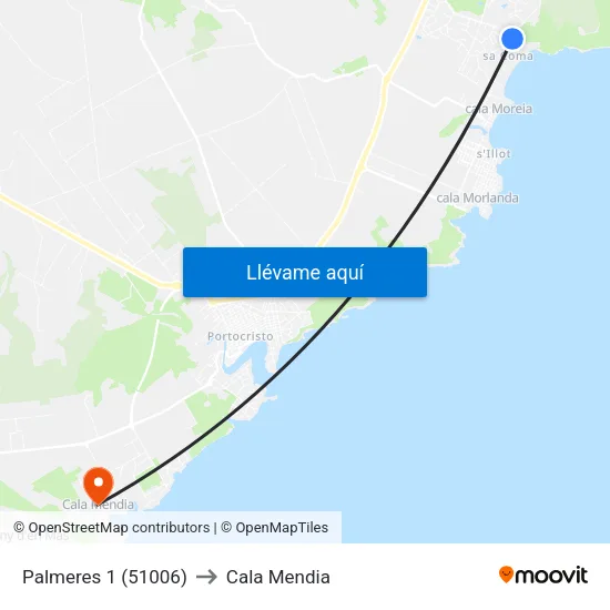 Palmeres 1 (51006) to Cala Mendia map