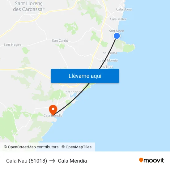 Cala Nau (51013) to Cala Mendia map