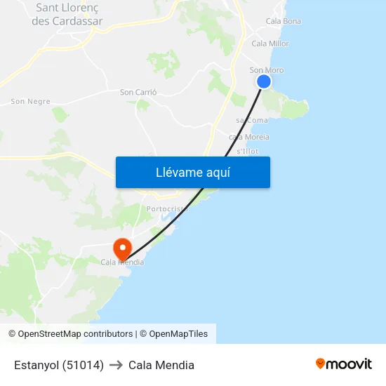 Estanyol (51014) to Cala Mendia map