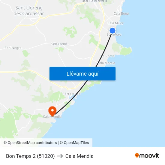 Bon Temps 2 (51020) to Cala Mendia map