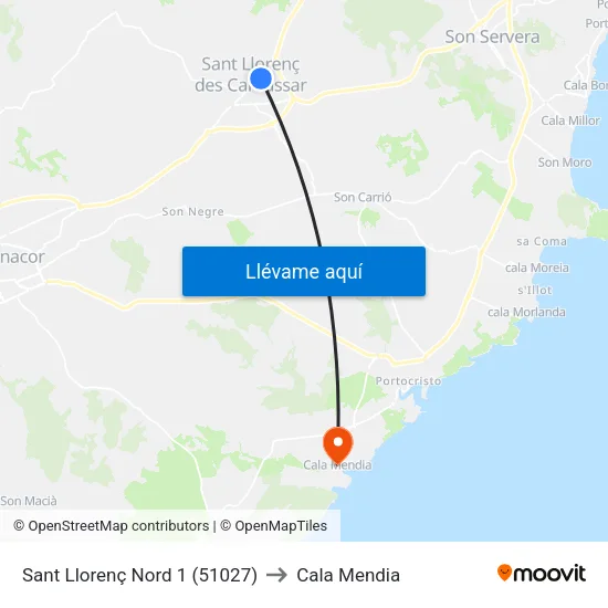 Sant Llorenç Nord 1 (51027) to Cala Mendia map