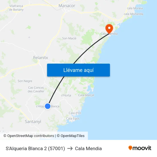 S'Alqueria Blanca 2 (57001) to Cala Mendia map