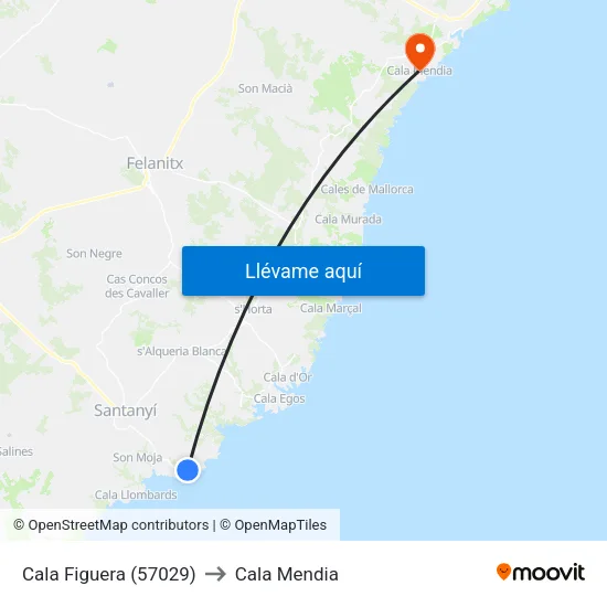 Cala Figuera (57029) to Cala Mendia map