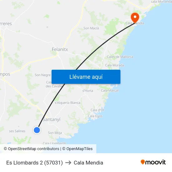Es Llombards 2 (57031) to Cala Mendia map