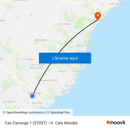 Cas Canonge 1 (57057) to Cala Mendia map
