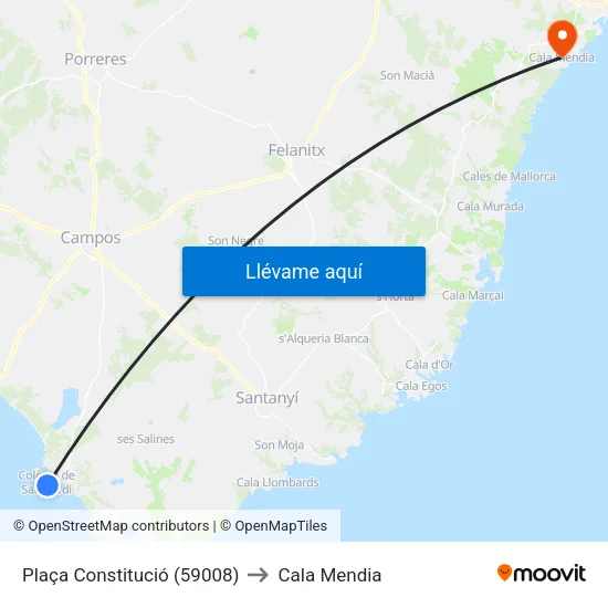 Plaça Constitució (59008) to Cala Mendia map