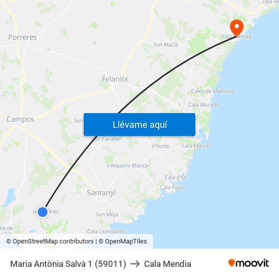 Maria Antònia Salvà 1 (59011) to Cala Mendia map