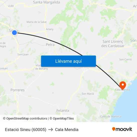 Estació Sineu (60005) to Cala Mendia map