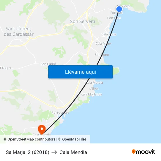 Sa Marjal 2 (62018) to Cala Mendia map