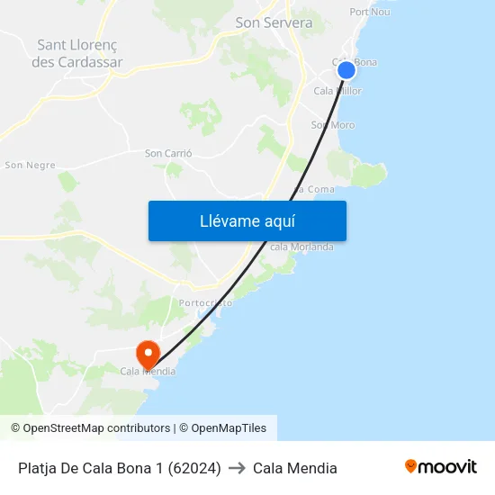 Platja De Cala Bona 1 (62024) to Cala Mendia map