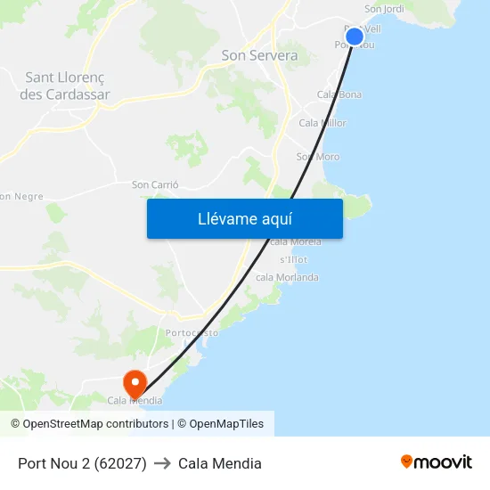 Port Nou 2 (62027) to Cala Mendia map