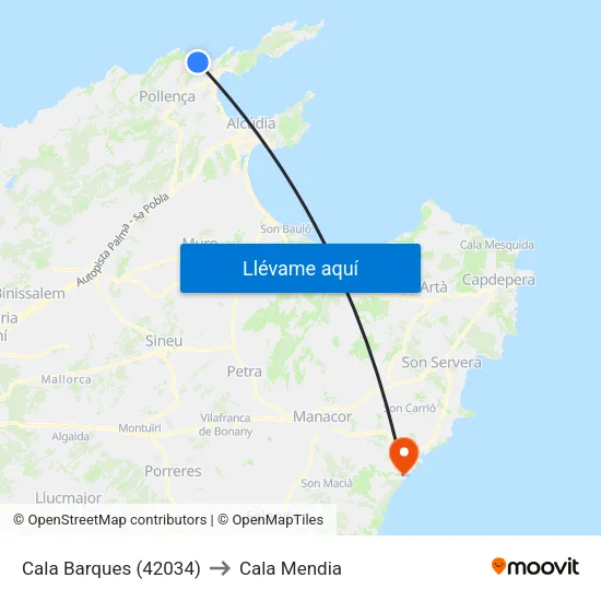 Cala Barques (42034) to Cala Mendia map