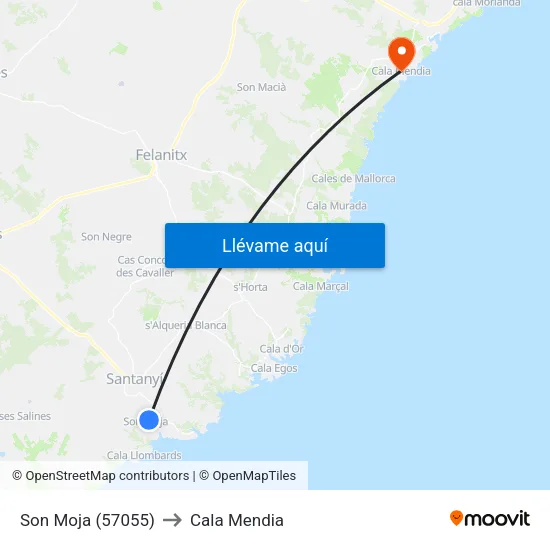 Son Moja (57055) to Cala Mendia map