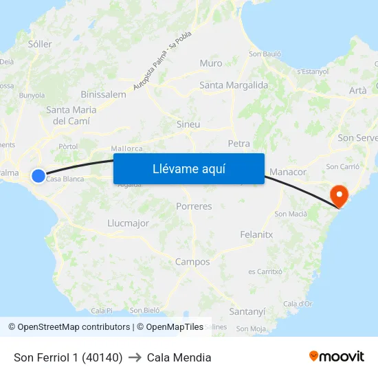 Son Ferriol 1 (40140) to Cala Mendia map