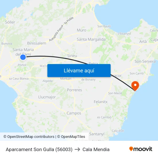 Aparcament Son Gulla (56003) to Cala Mendia map