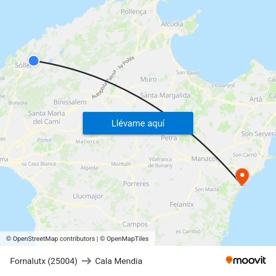Fornalutx (25004) to Cala Mendia map