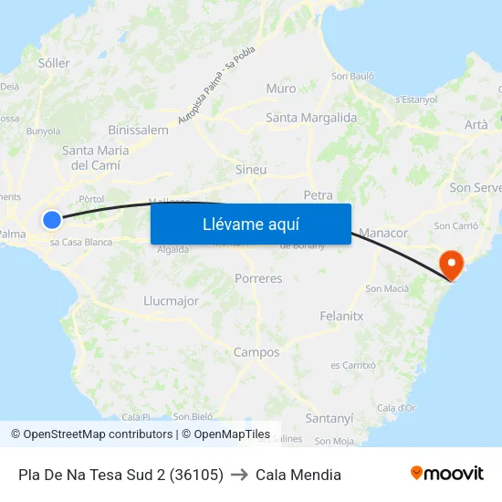 Pla De Na Tesa Sud 2 (36105) to Cala Mendia map