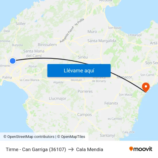 Tirme - Can Garriga (36107) to Cala Mendia map