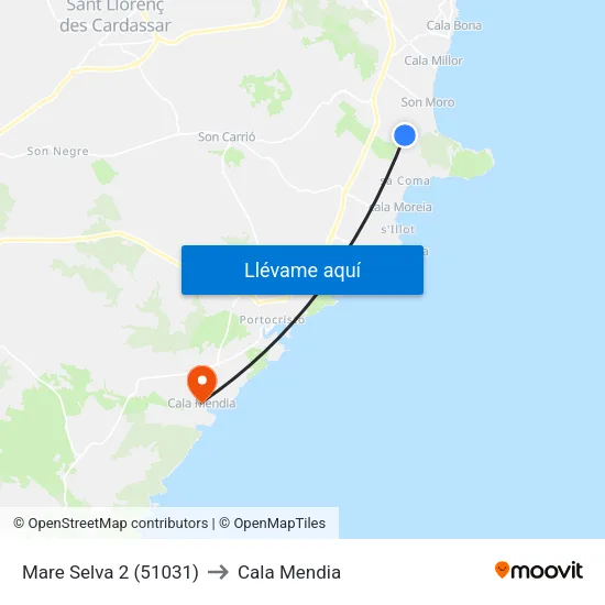 Mare Selva 2 (51031) to Cala Mendia map