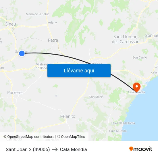 Sant Joan 2 (49005) to Cala Mendia map