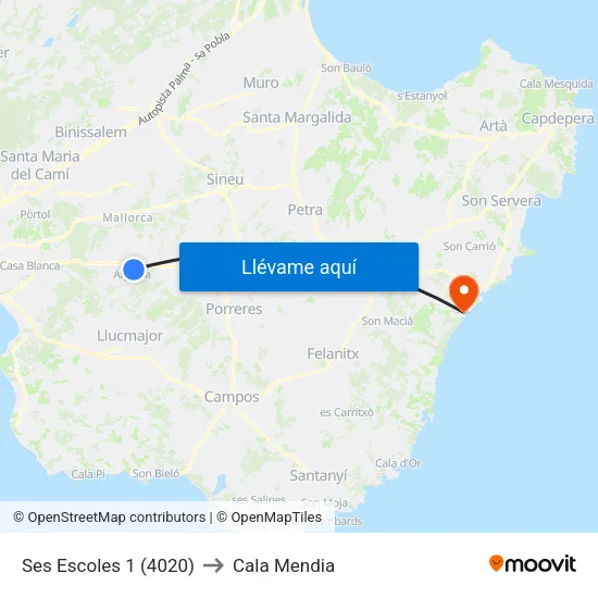 Ses Escoles 1 (4020) to Cala Mendia map