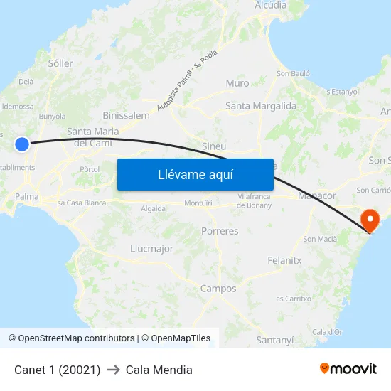 Canet 1 (20021) to Cala Mendia map