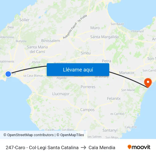 247-Caro - Col·Legi Santa Catalina to Cala Mendia map