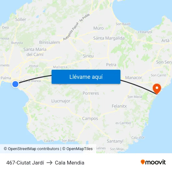 467-Ciutat Jardí to Cala Mendia map
