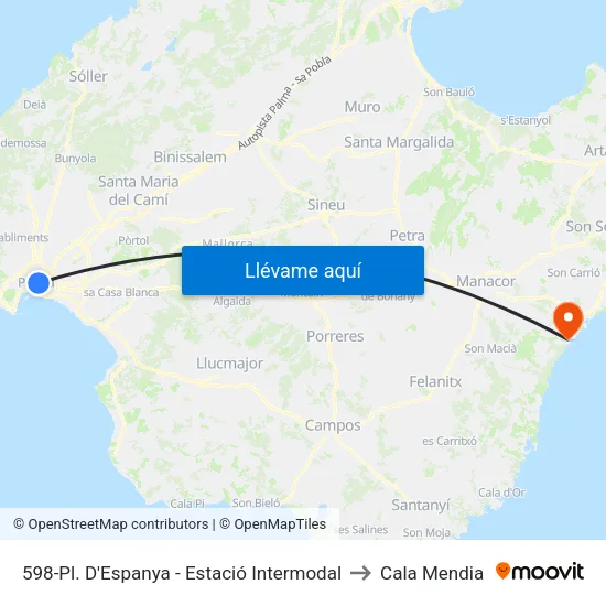 598-Pl. D'Espanya - Estació Intermodal to Cala Mendia map