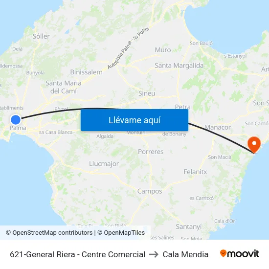 621-General Riera - Centre Comercial to Cala Mendia map