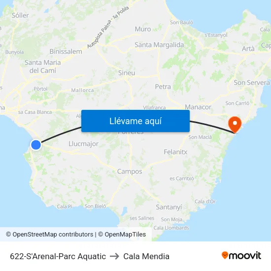 622-S'Arenal-Parc Aquatic to Cala Mendia map