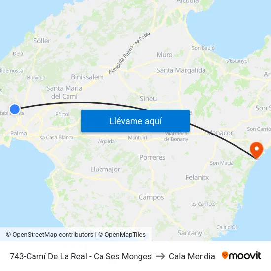 743-Camí De La Real - Ca Ses Monges to Cala Mendia map