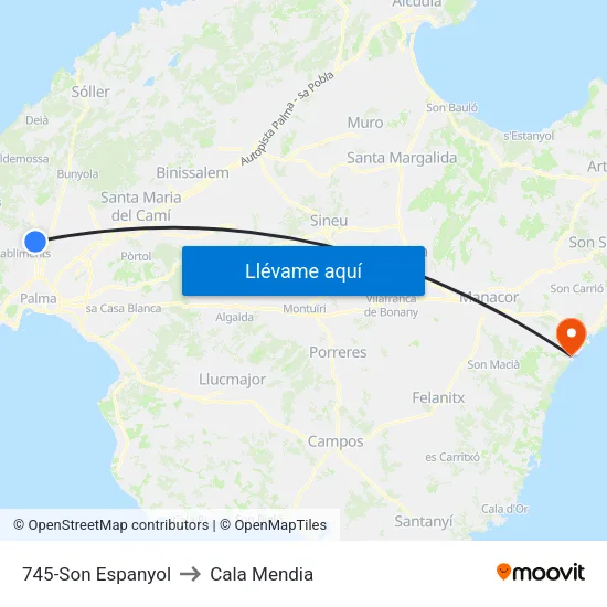 745-Son Espanyol to Cala Mendia map