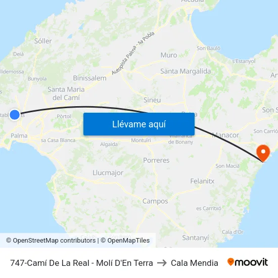 747-Camí De La Real - Molí D'En Terra to Cala Mendia map